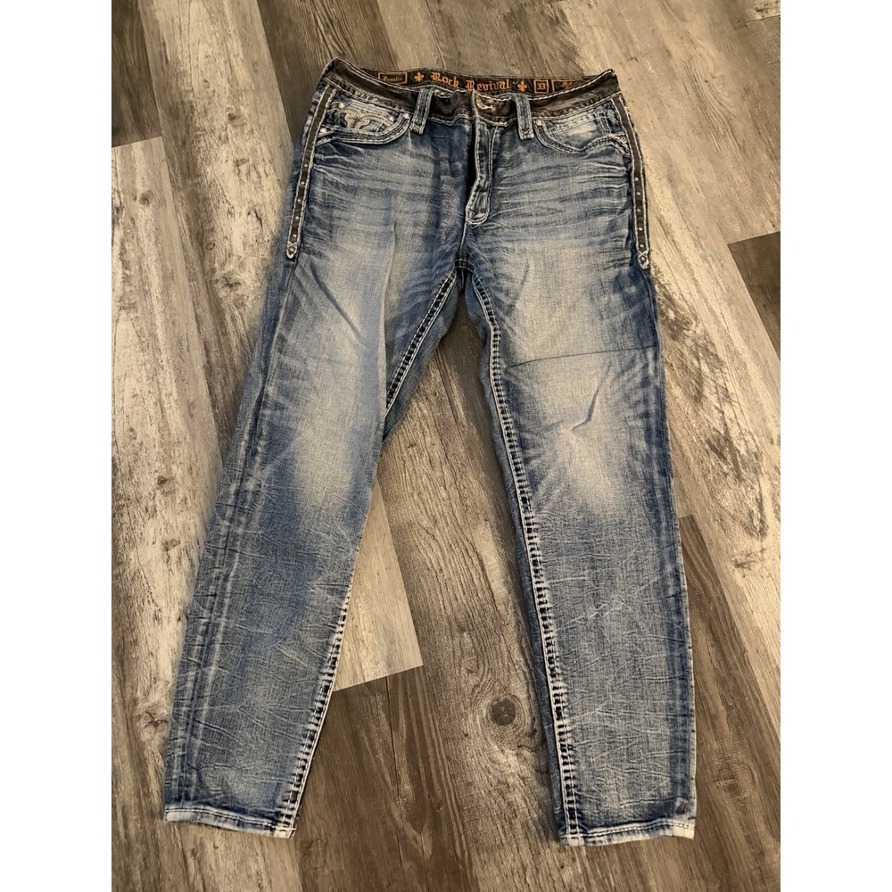 Rock Revival Pearlia Mid Rise Skinny Denim Jeans  33 Bling Rhinestones